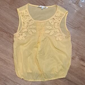 Yellow Sleeveless Top with Floral Detail